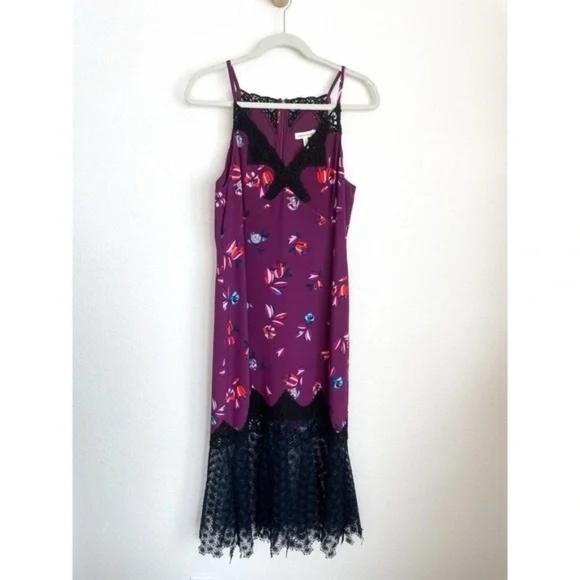 REBECCA TAYLOR Purple Floral Lace Midi Dress Size 4 - Picture 4 of 11